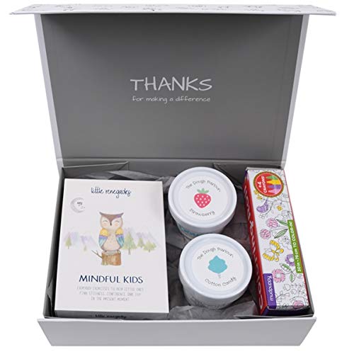 Mindfulness Gift Box for Girls - Calm Kid Set with Mindful Cards, Scented Play Dough & Flower Coloring Roll - Perfect for Stress Relief, Anxiety Management & Relaxation Activities at Home or School