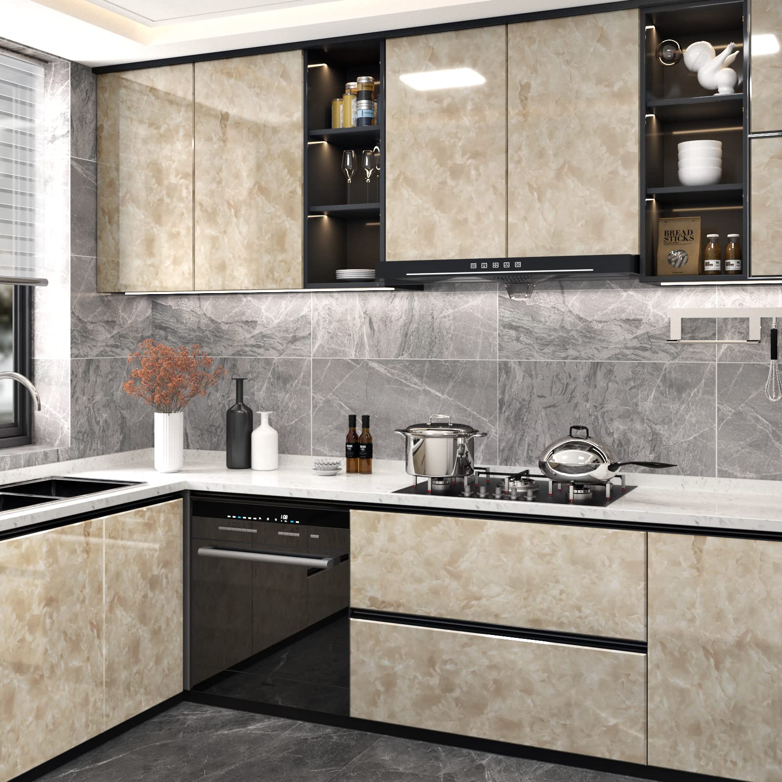 Waterproof White Marble Contact Paper - Peel and Stick Countertop Cover, Oil Resistant & Easy to Clean - 15.8
