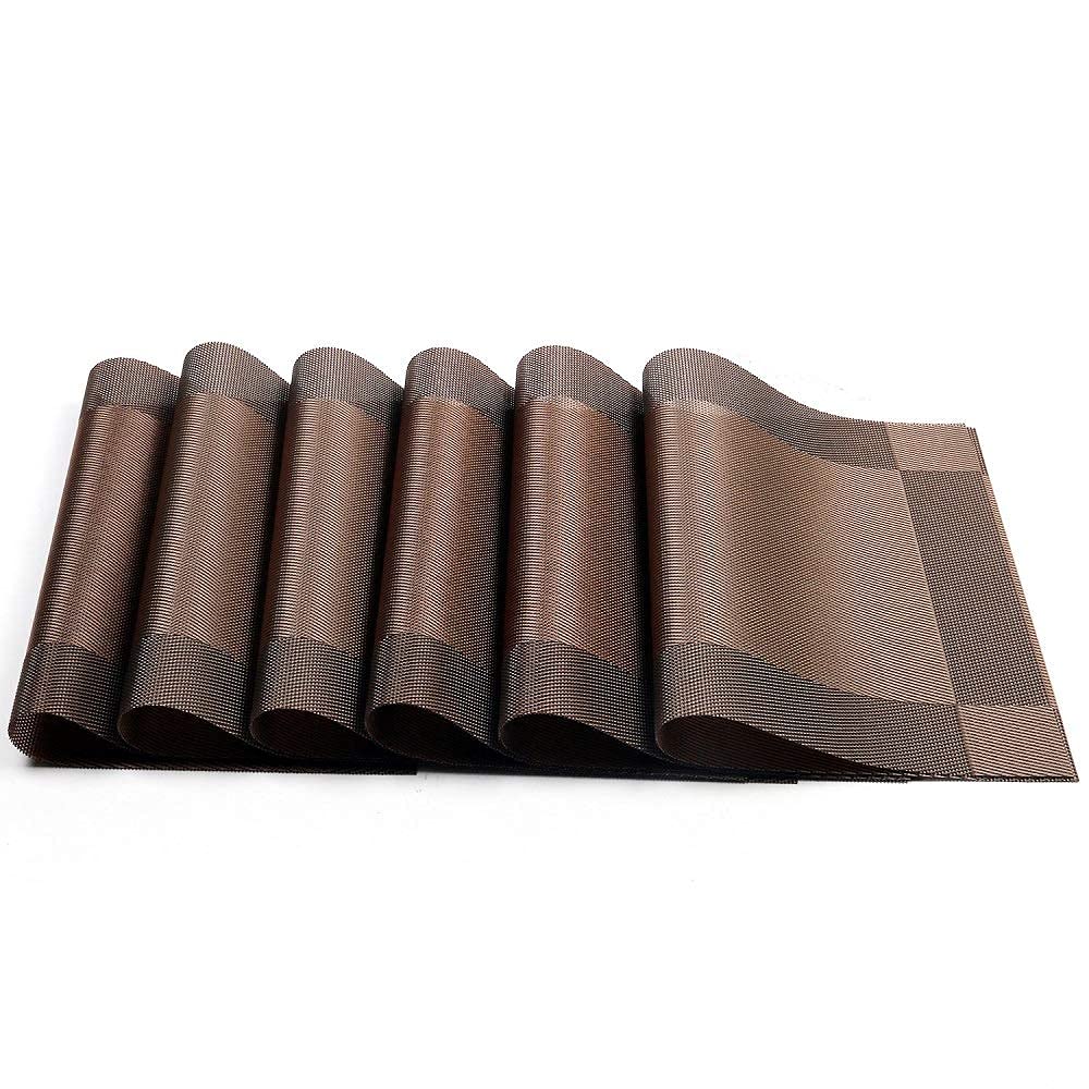 4-Pack Brown PVC Woven Placemats for Dining Table - Stain Resistant Kitchen Table Mats - Perfect for Everyday Meals, Dinner Parties & Home Decor