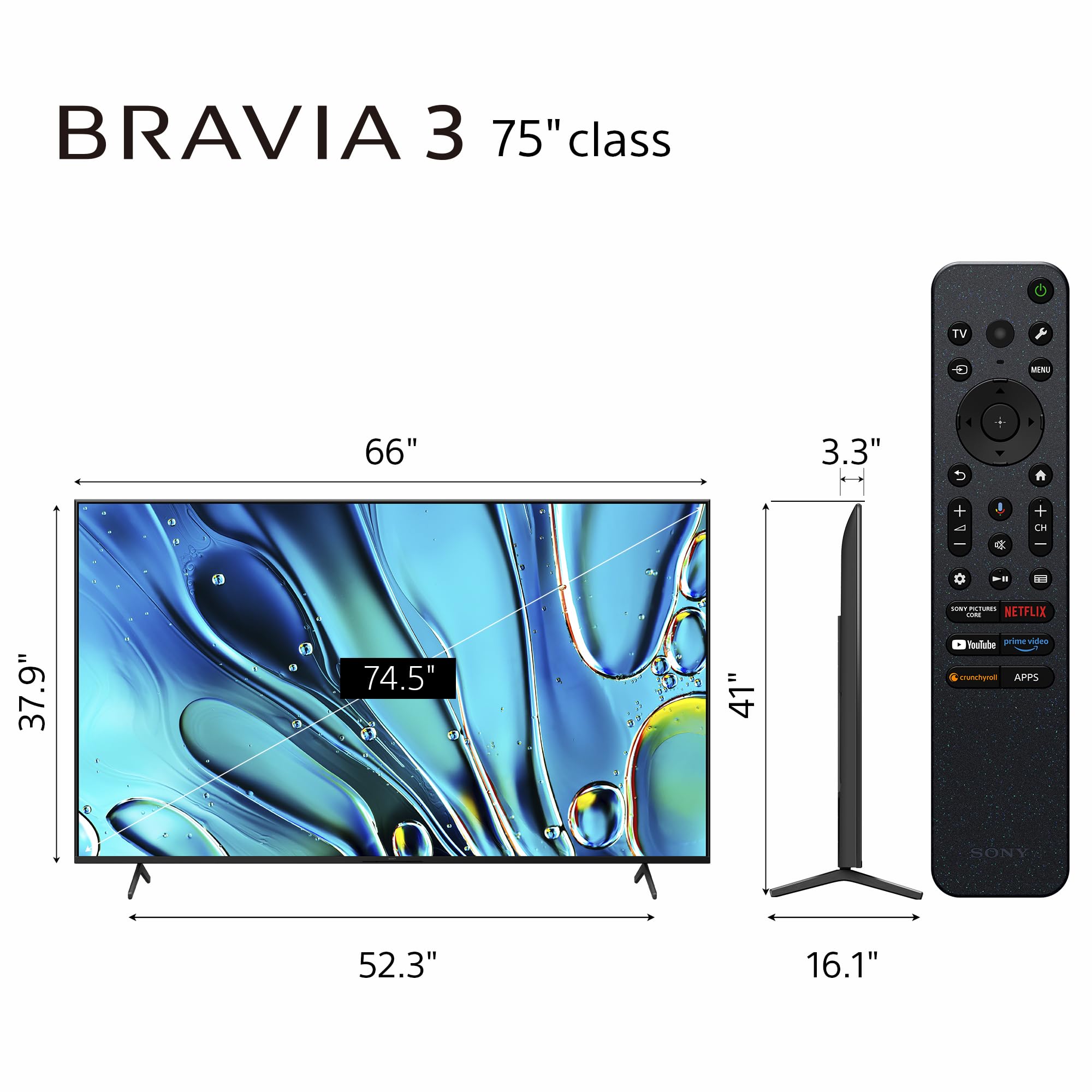Sony K-75S30 75 Inch 4K Ultra HD Smart Google TV - BRAVIA 3 LED with Dolby Vision HDR, Works with PlayStation®5 | Perfect for Home Theater, Gaming & Streaming Entertainment