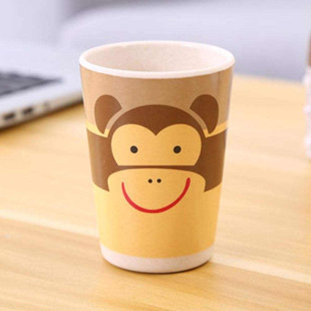 Eco-Friendly Bamboo Fiber Cup with Cute Cartoon Monkey Design - Perfect for Water, Milk, Juice, Coffee & Hot/Cold Drinks - Ideal for Kids, Office Use & Outdoor Activities