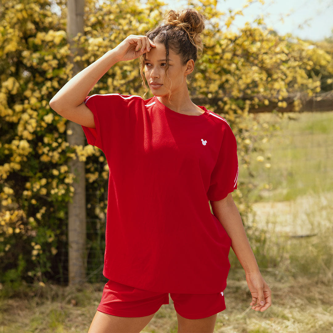 Disney Women's Red Terry Lounge Top - Soft & Comfortable Casual Shirt for Relaxing at Home or Outings