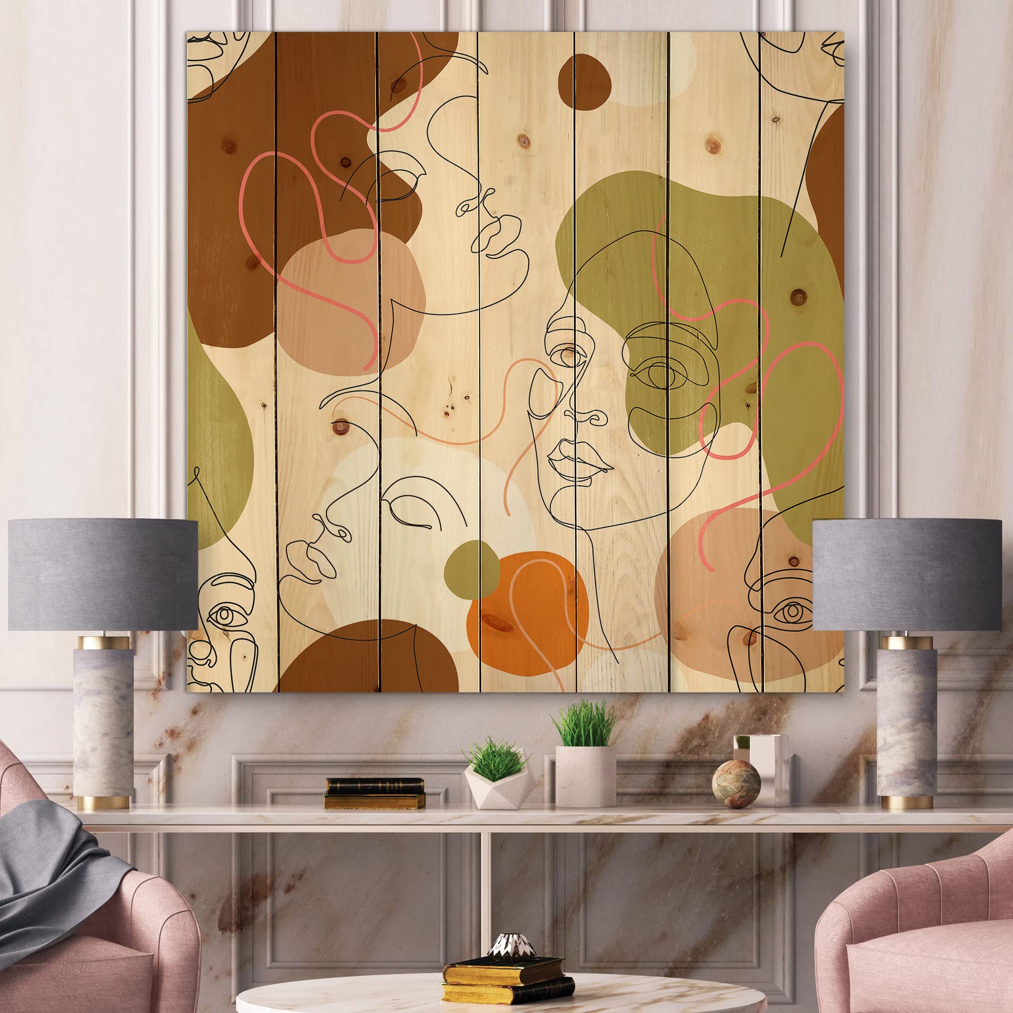 DesignQ One Line Portrait of African American Women - Modern Contemporary Wood Wall Art Decor, Large Abstract Wood Panel Print on Natural Pine - Perfect for Living Room, Bedroom & Office Decor