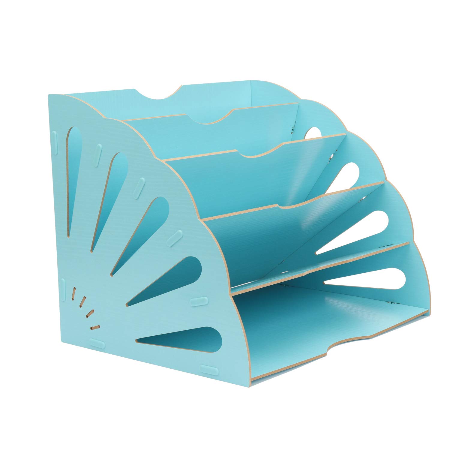 5-Section Wooden Desktop File Organizer - Foldable Document Sorter with Buckle Design for Office, Home & School | Perfect for Bills, Letters, Notebooks & DIY Organization (Light Blue)
