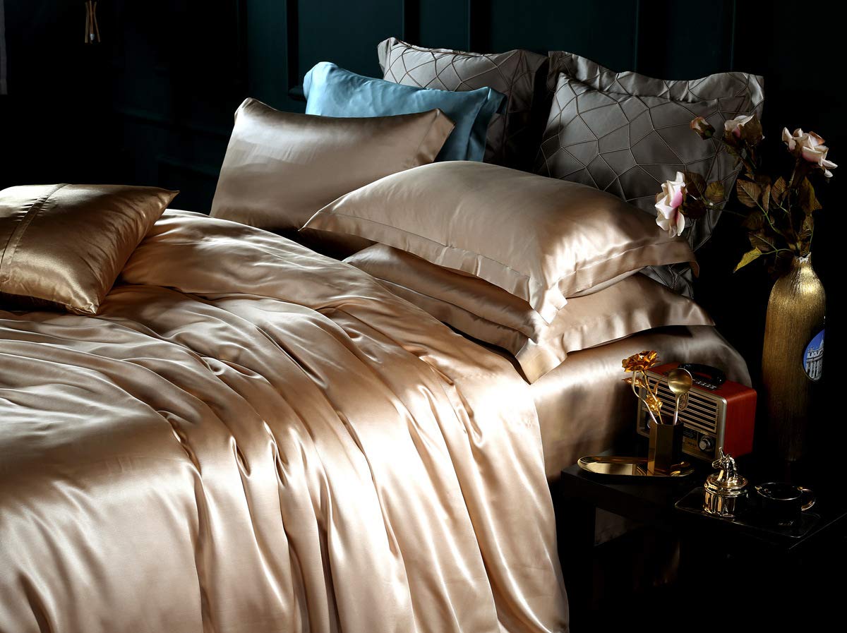 Orose 25 Momme Silk Bed Sheets Set - Heavy Thick Luxury Bedding for California King Size Bed - Classic Style Soft Satin Sheets for Better Sleep (Bright Coffee) | Perfect for Master Bedroom, Hotel Luxury, and Gift Giving