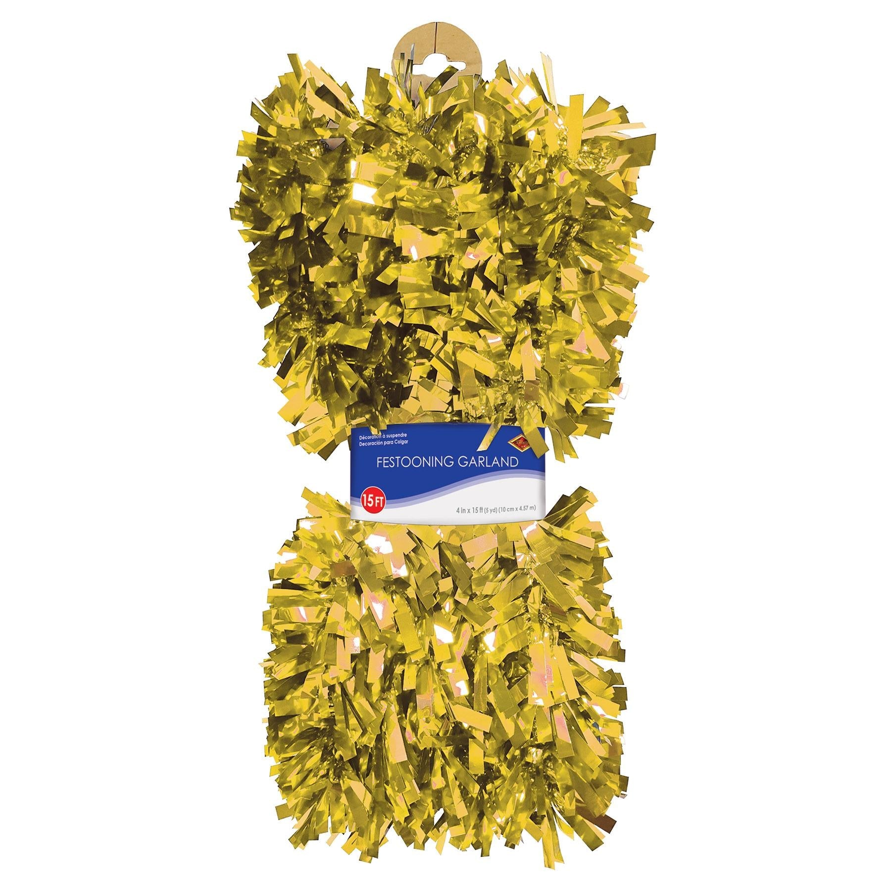 12 Pack Beistle 6-Ply Metallic Party Garland Decorations - Gold Shimmer for Christmas, Birthday, Wedding & Holiday Celebrations