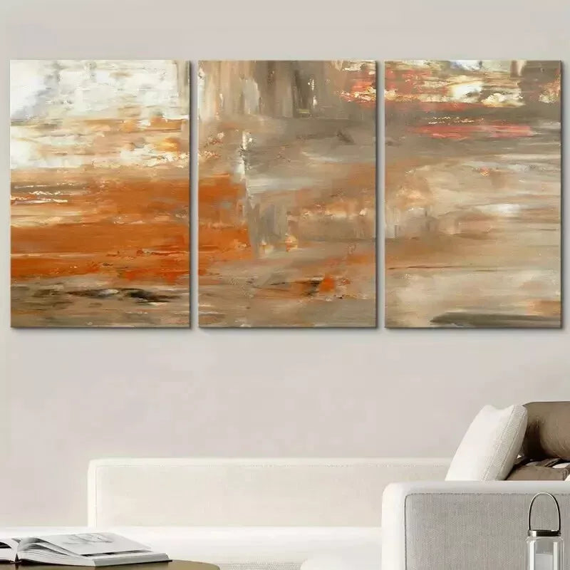 3-Piece Gray & Orange Abstract Paint Smudge Strokes Wall Art Set - Framed Canvas 50x70cm - High Quality Print - 100% Australian Made - Ready to Hang - Perfect for Living Room, Bedroom & Office Decor