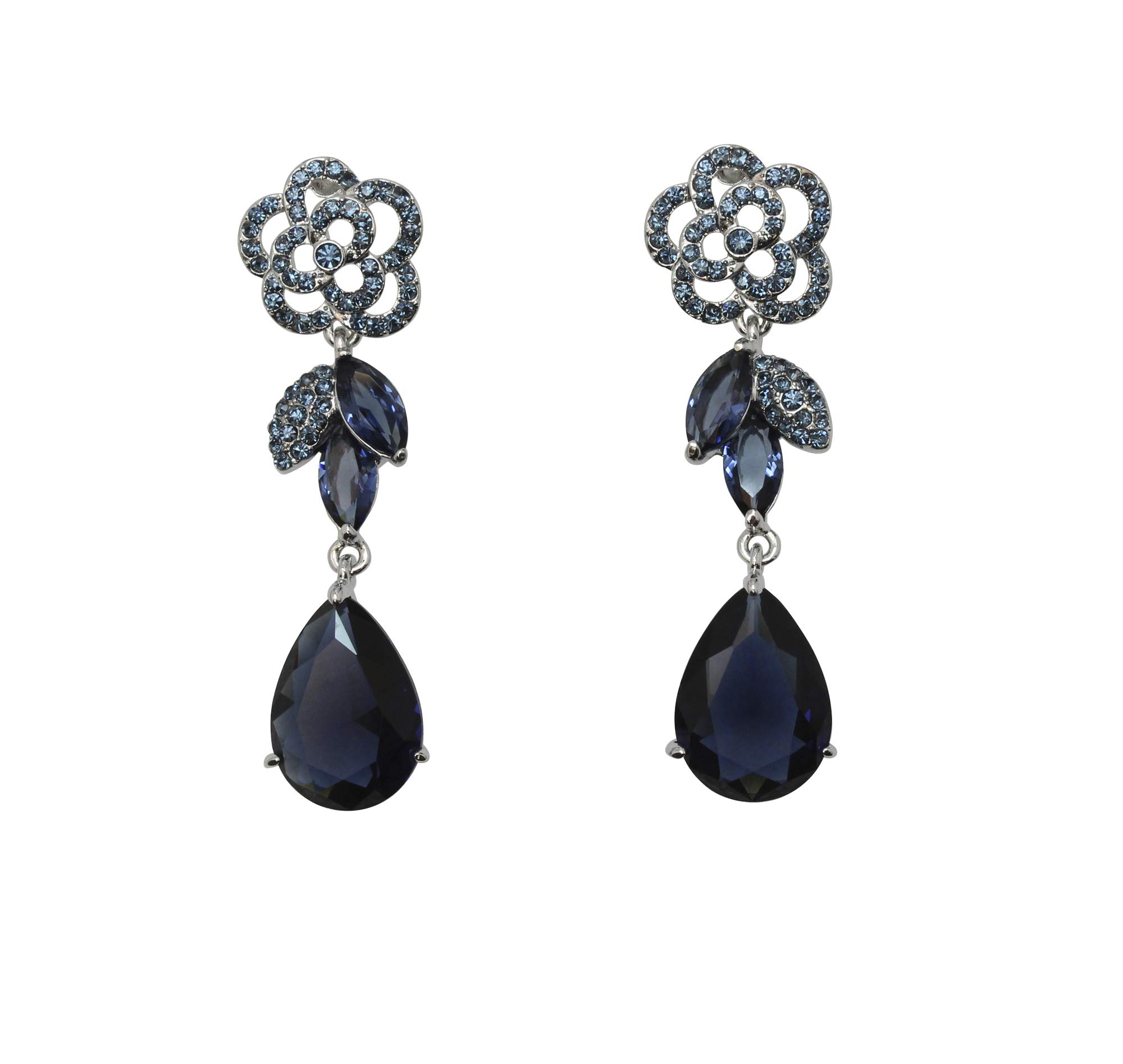 Elegant CZ Crystal Rose Floral Dangle Earrings for Women - Perfect for Weddings, Parties & Special Occasions
