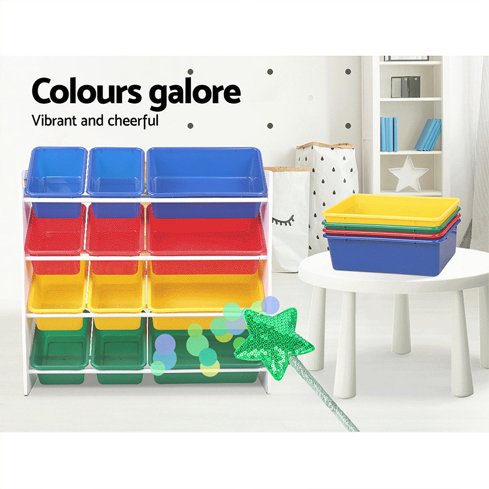 12-Piece Plastic Storage Bins for Kids - Toy Organizer Box, Bookshelf Storage, Children's Rack - Perfect for Playroom, Bedroom & Classroom Organization