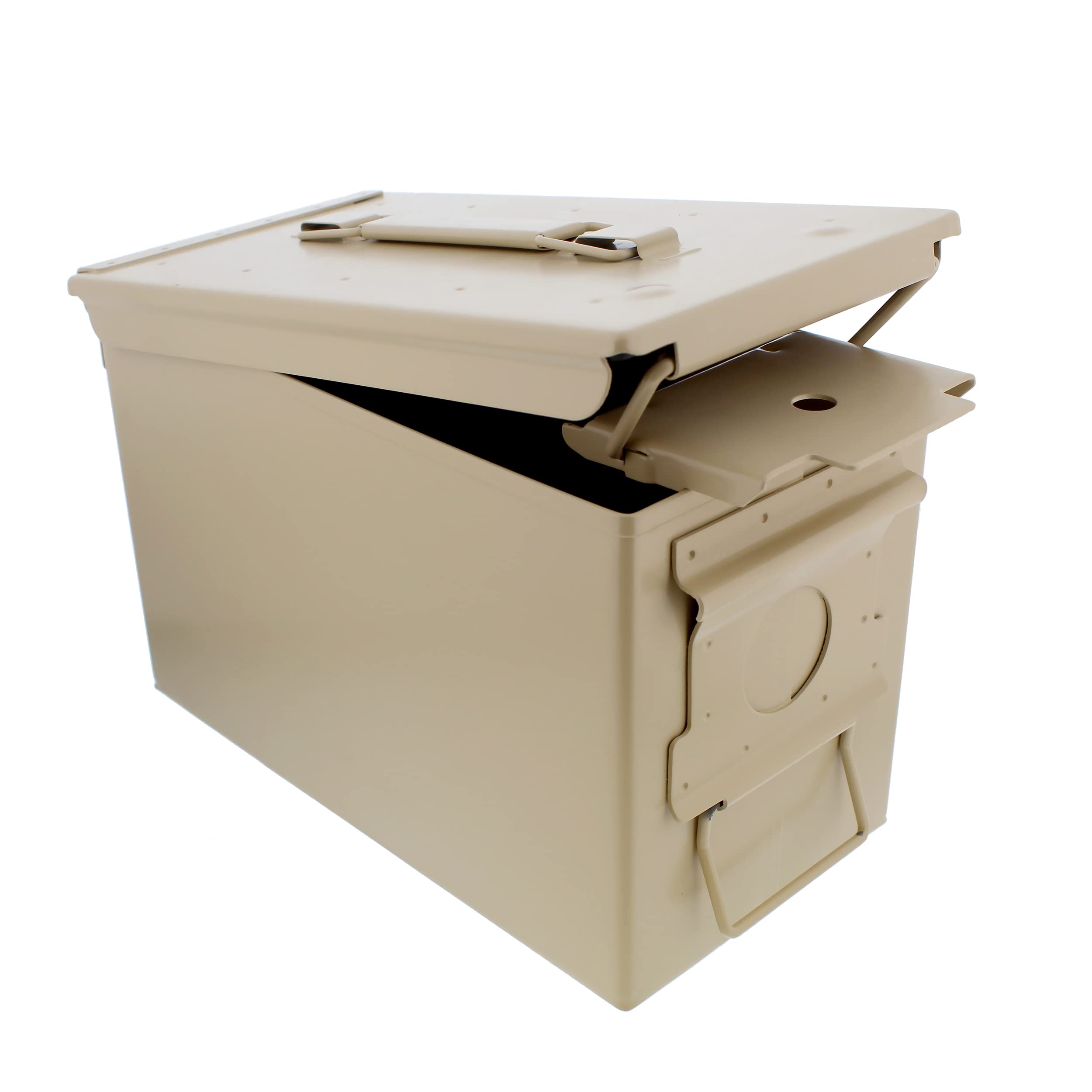 50 Cal Tan Metal Ammo Box 4-Pack - Heavy Duty Ammo Storage Containers with Secure Lids for Military, Hunting & Home Organization - Perfect for Gun Range, Survival Kits & Outdoor Adventures