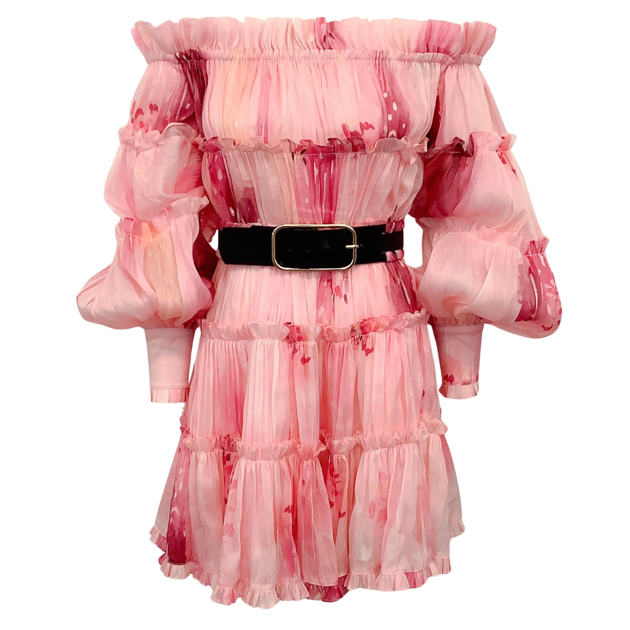 Leo Lin Pink Off Shoulder Leila Tiered Belted Dress - Women's Summer Party Dress for Weddings, Dates & Special Occasions