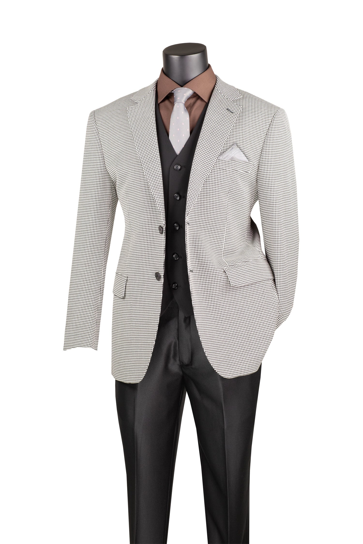 Modern Fit Houndstooth Pattern Men's Sports Coat Blazer - Black Formal Business Jacket for Office, Wedding & Special Occasions