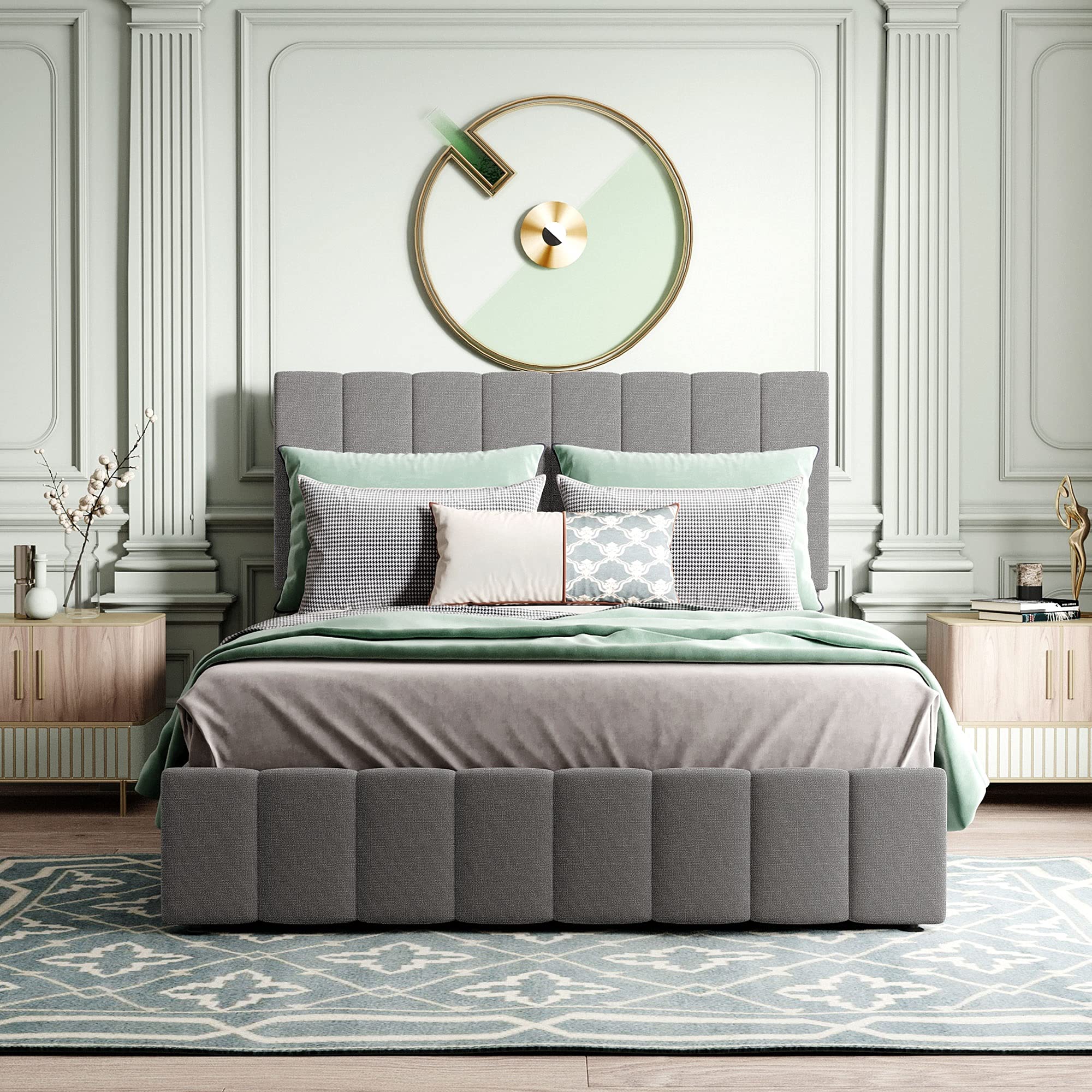 **Full Size Upholstered Platform Bed with Storage - Wooden Bed Frame with Hydraulic Lift System & Headboard - Gray Full - Perfect for Small Spaces, Guest Rooms & Modern Bedrooms**