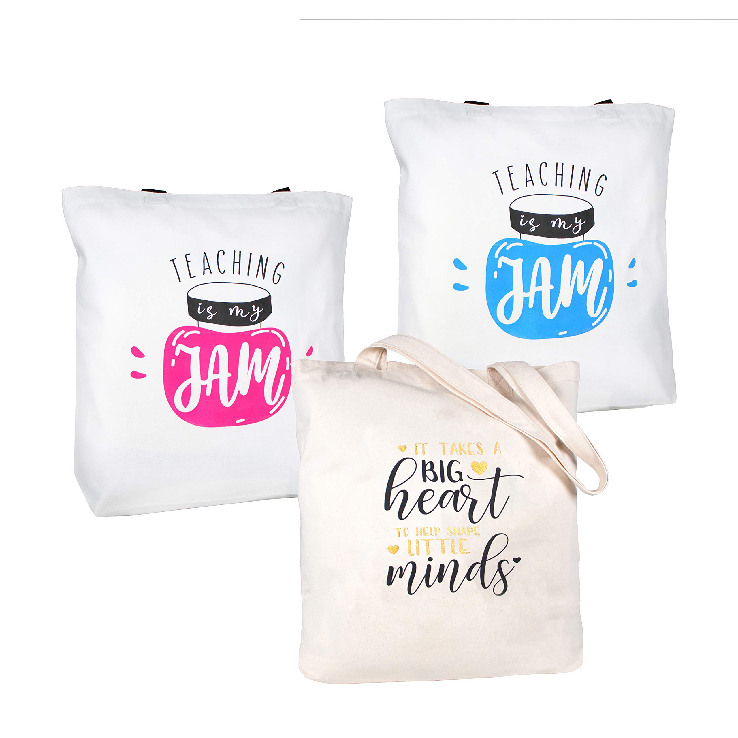 ElegantPark Teacher Gift Set - 3-Piece Canvas Tote Bag with Pockets, 100% Cotton & Glitter Details | Perfect for Teacher Appreciation Week, Classroom Supplies & Everyday Use