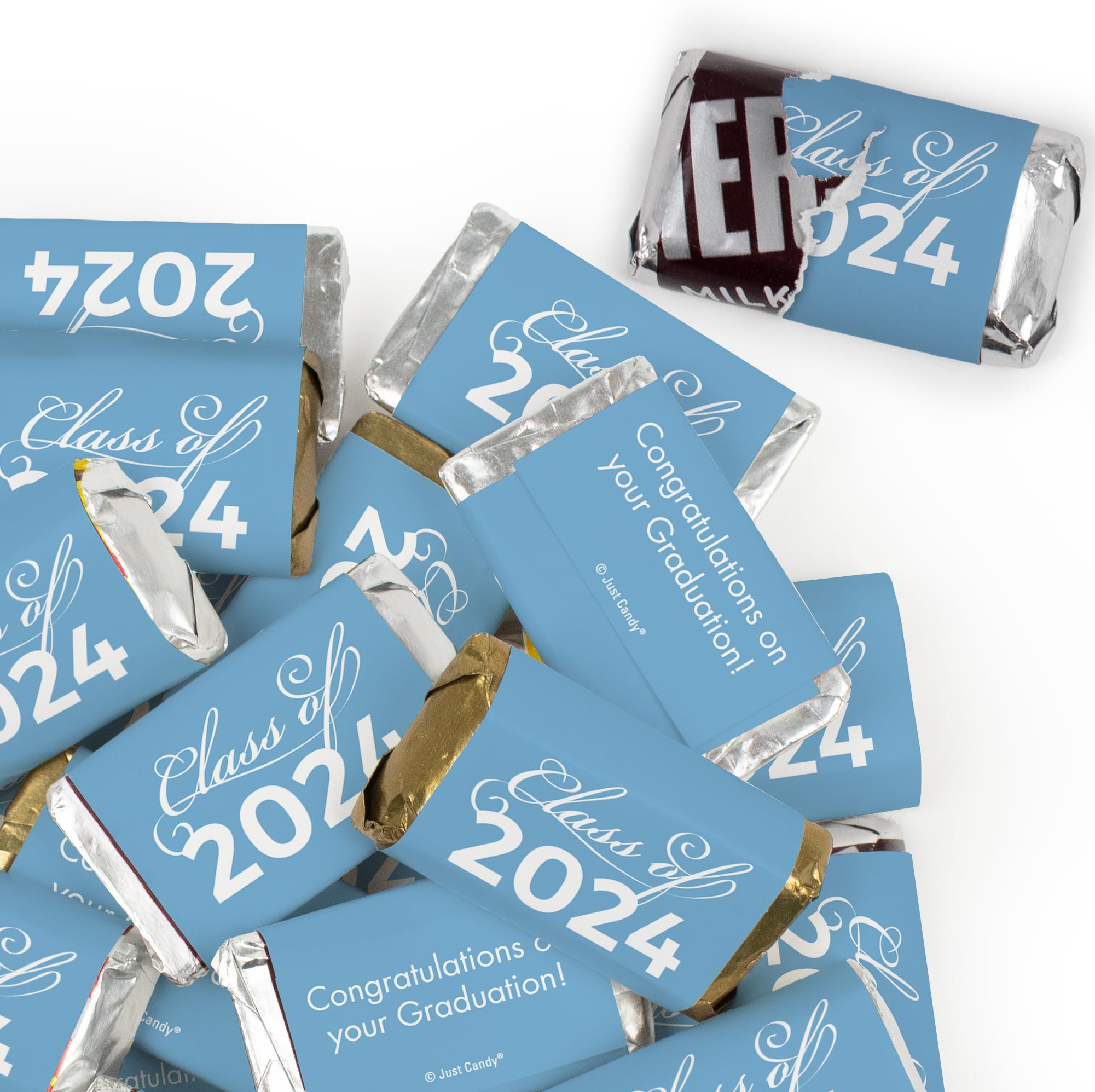 131 Pcs Light Blue Graduation Candy Party Favors - Mini Hershey's Kisses Bulk (1.65 lbs) for Graduation Decorations, Candy Buffet & Party Supplies