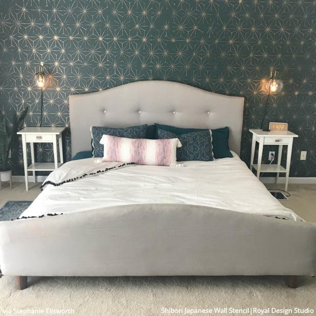 Japanese Shibori Wall Stencil - DIY Home Decor Stencil for Boho, Indigo Dye & Japanese Art Projects - Perfect for Bedroom, Living Room & Nursery Wall Painting