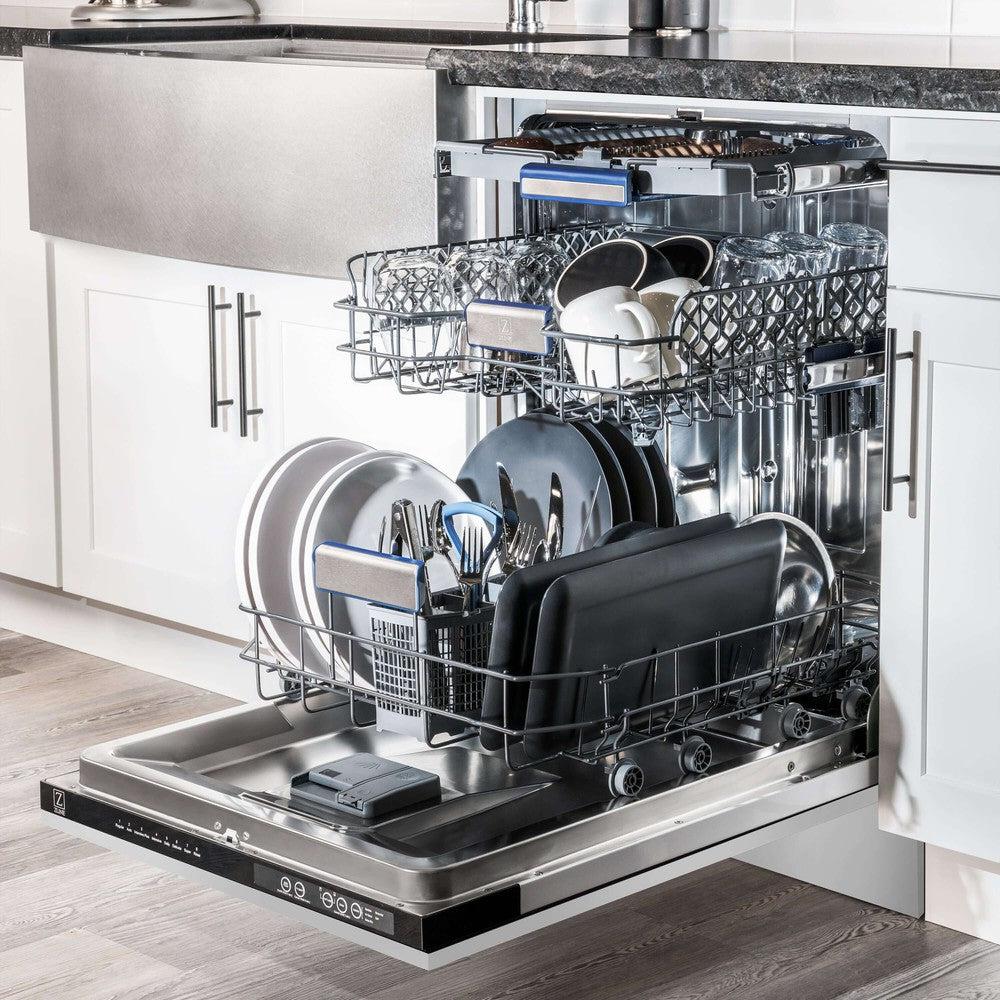 ZLINE 48 Inch Stainless Steel Dual Fuel Range Kitchen Package with Convertible Vent Hood & Tall Tub Dishwasher (3KP RARH48 DWV) - Perfect for Modern Home Chefs & Spacious Kitchens