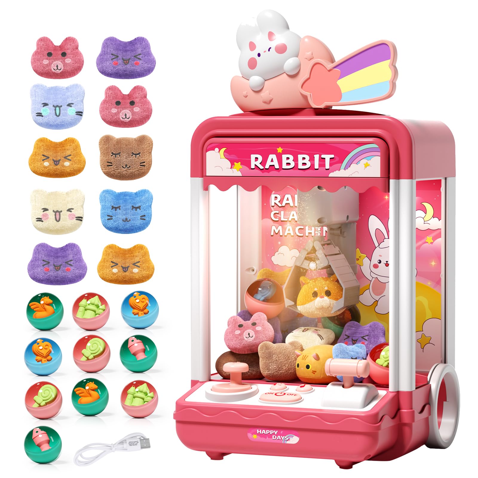 Mini Electronic Claw Machine Toy with Lights & Sound - Kids Candy Vending Grabber Game for Birthday Parties - Includes 10 Plush & 10 Mini Prize Toys - Fun Arcade-Style Game for Boys & Girls - Perfect for Birthday Gifts, Carnival Prizes & Family Game Nights