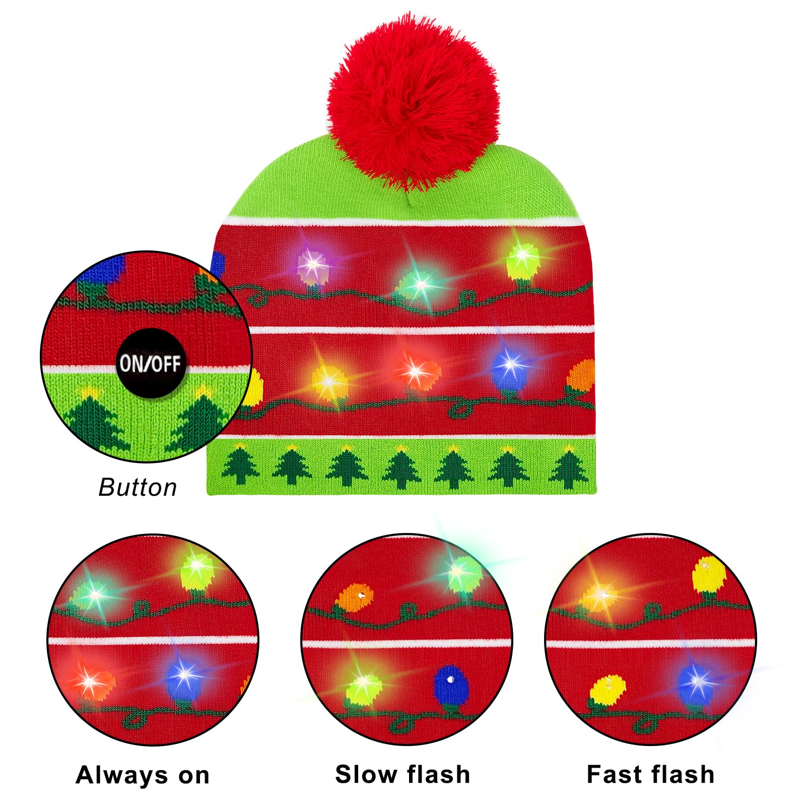 LED Christmas Beanie Hat with Light Up Pom Pom - Warm Winter Knit Cap for Men, Women & Teens - Perfect Holiday Gift & Xmas Party Accessory - Great for Outdoor Activities, Festive Gatherings & Cold Weather