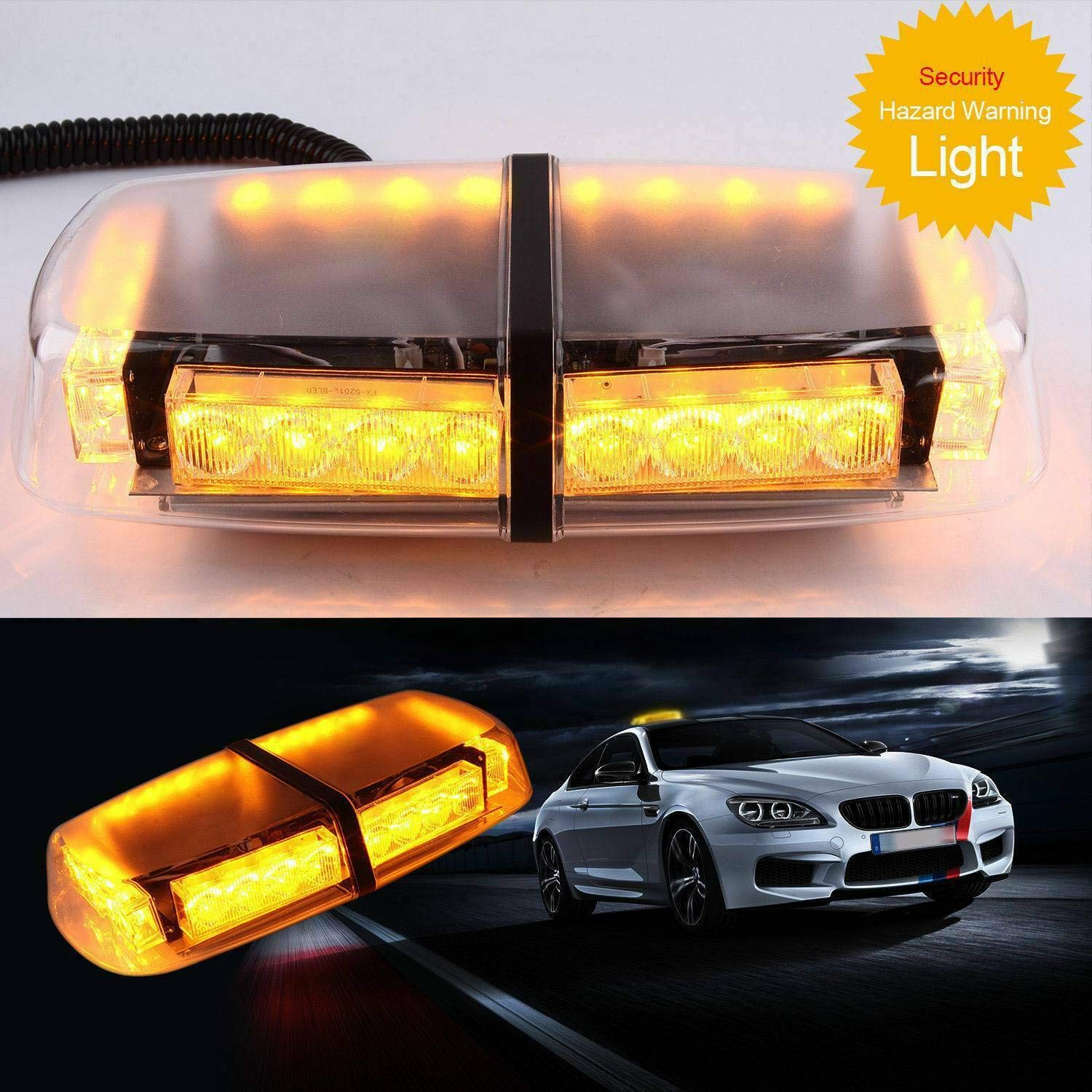 MACHSWON 24LED Amber/White Strobe Flash Warning Light for Cars & Trucks - 12V Waterproof Fog Short Row Strobe Lamp - Ideal for Emergency Vehicles, Construction, and Roadside Safety