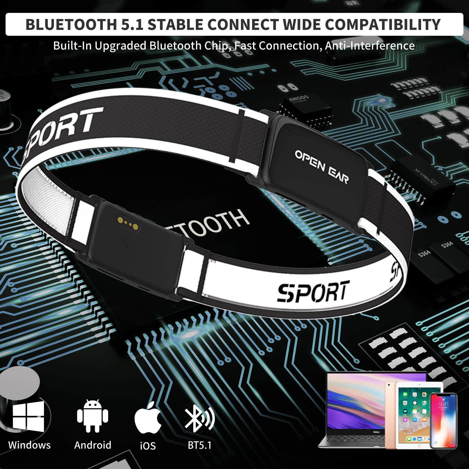 Jimbobo Open Ear Bluetooth Headphones - Wireless Sport Headband with HD Mic & TWS Stereo Sound, Adjustable Sweatproof Earphones for Running, Gym, Yoga, Cycling & Outdoor Activities (Black) - Perfect for Workouts, Commuting & Active Lifestyles