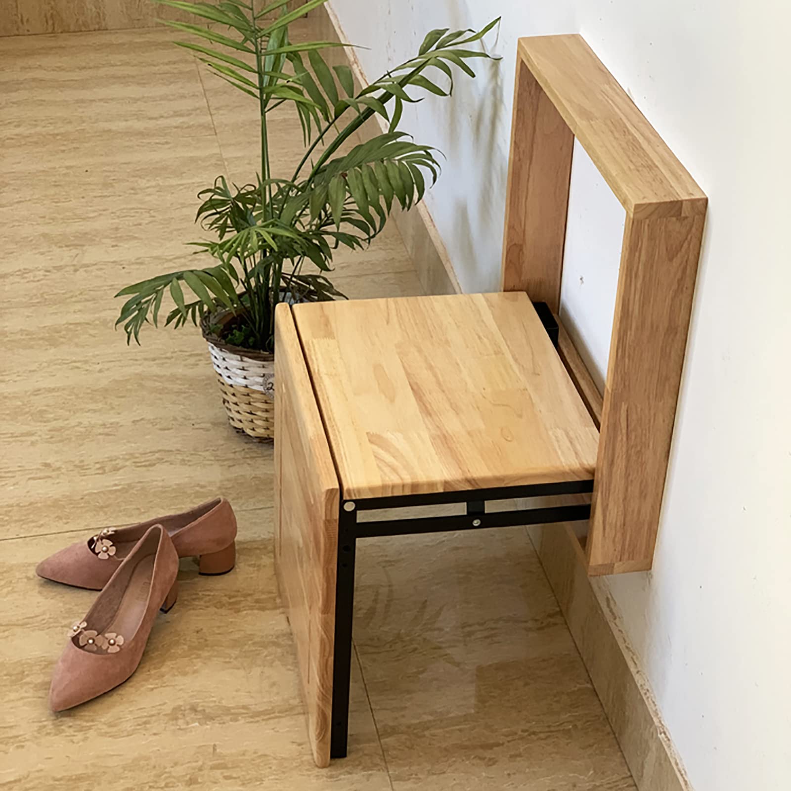 UQ Solid Wood Wall Mounted Entryway Shoe Bench - Foldable Stool Chair for Shoe Changing & Shower Seat - Ideal for Elderly, Kids & Adults (40x44x7cm/16x17x3in) - Perfect for Small Spaces, Entryways & Bathrooms