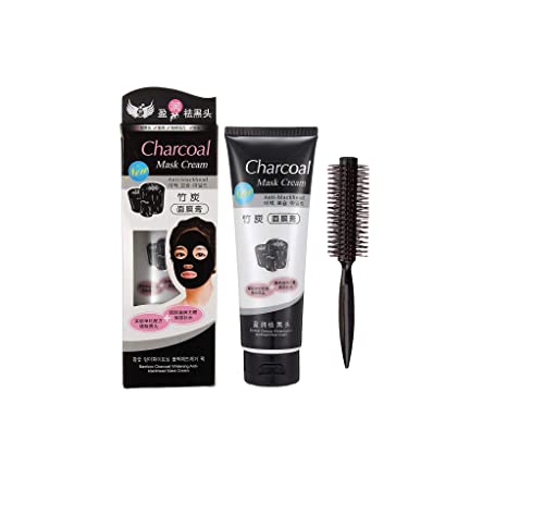 Charcoal Blackhead Mask Cream - Deep Cleansing for Dirt & Oil Removal + M Roller Comb for Hair Styling - Unisex Skincare & Grooming Kit for Men & Women | Perfect for Daily Facial Care & Hairstyling at Home