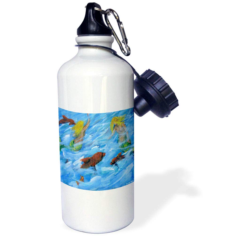 3D Rose Flirty Mermaids and Dolphins Insulated Sports Water Bottle - 21oz Leak-Proof BPA-Free Stainless Steel Vacuum Flask - Perfect for Gym, Hiking, Yoga & Outdoor Activities