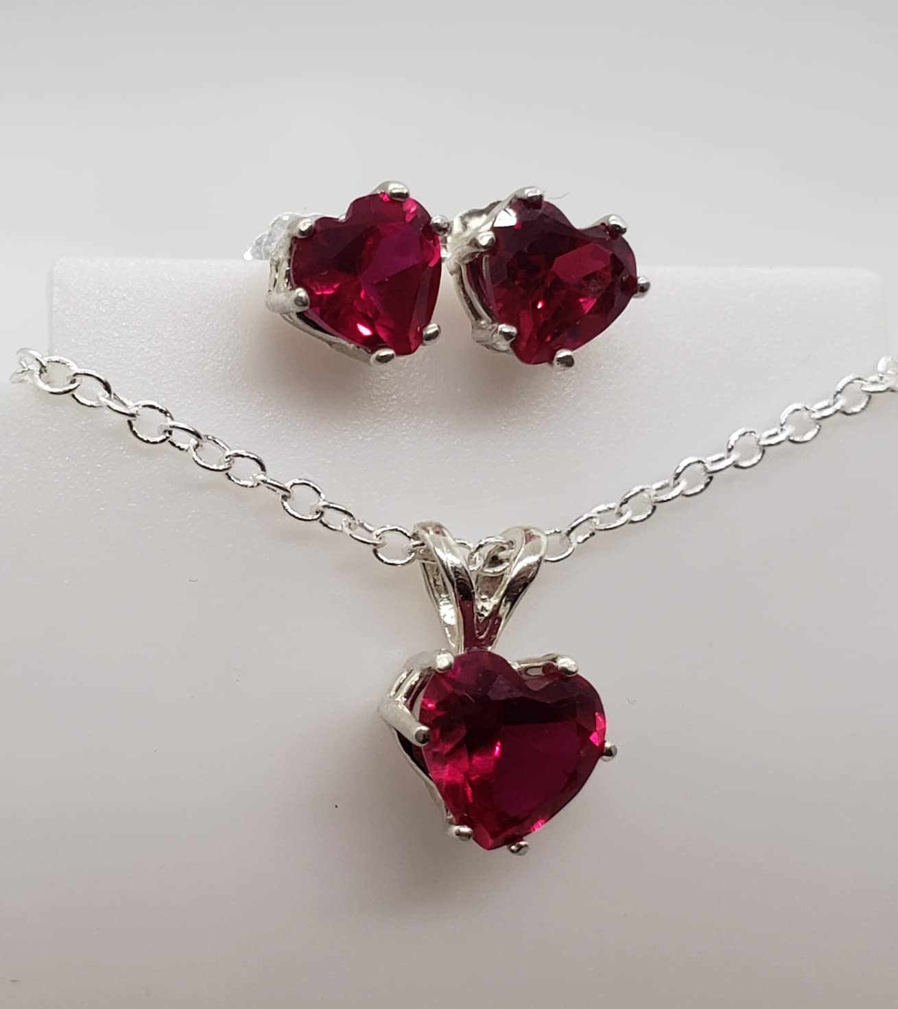 Ruby Heart Sterling Silver Earring and Necklace Set - Romantic Gift for Valentine's Day, Anniversary, or Birthday - Perfect for Date Nights and Special Occasions