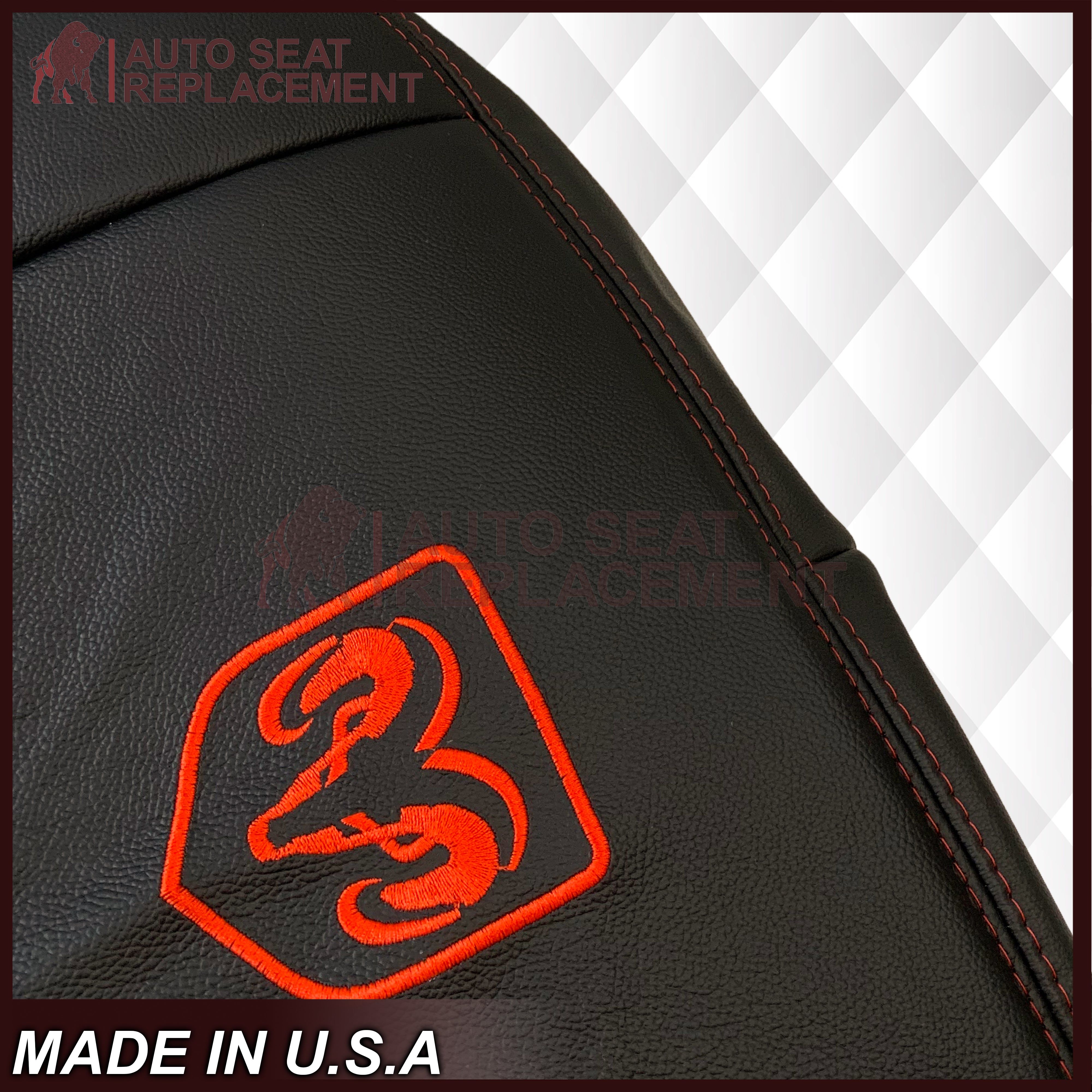 2009-2012 Dodge Ram 1500 2500 3500 Laramie Custom Replacement Seat Covers - Dark Slate Gray with Perforated Inserts, Red Logo & Stitching - Top/Bottom Fit - Perfect for Off-Roading & Daily Driving