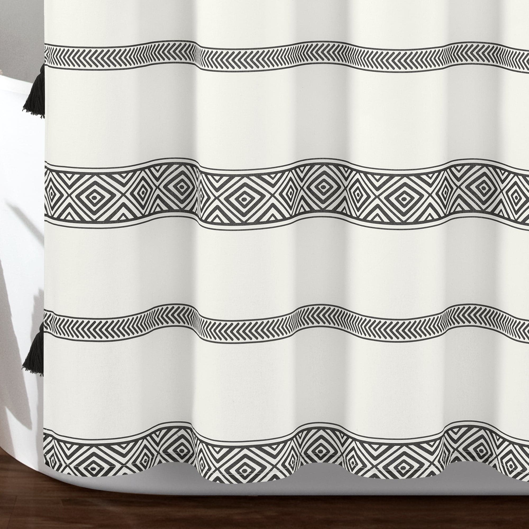 Boho Stripe Tassel Shower Curtain - Handmade Yarn Dyed Recycled Cotton Bathroom Decor for Boho, Farmhouse & Coastal Style Homes - Perfect for Bathrooms, Guest Rooms & Beach Houses