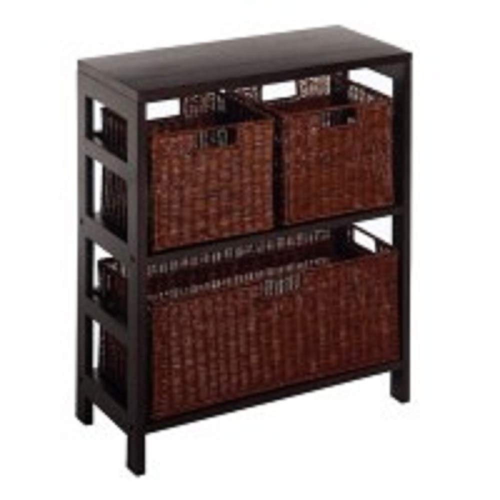 Modern 4-Piece Black & Brown Standing Shelf Set with 3 Storage Baskets - 29
