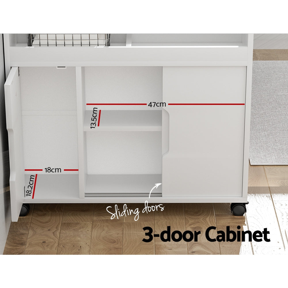 Artiss 3-Door Bathroom Storage Cabinet with Wheels - White Toilet Caddy Shelf for Bathroom Organization & Small Space Storage