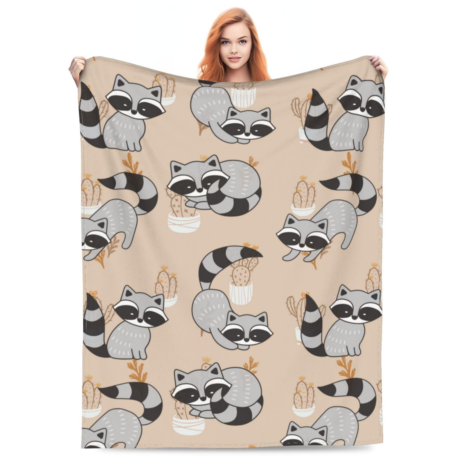 Cute Cartoon Raccoons Flannel Throw Blanket - Soft & Warm Lightweight Blanket for Kids, Teens & Adults - Perfect for Sofa, Bed, Office & Travel - Ideal Gift for Raccoon Lovers (50