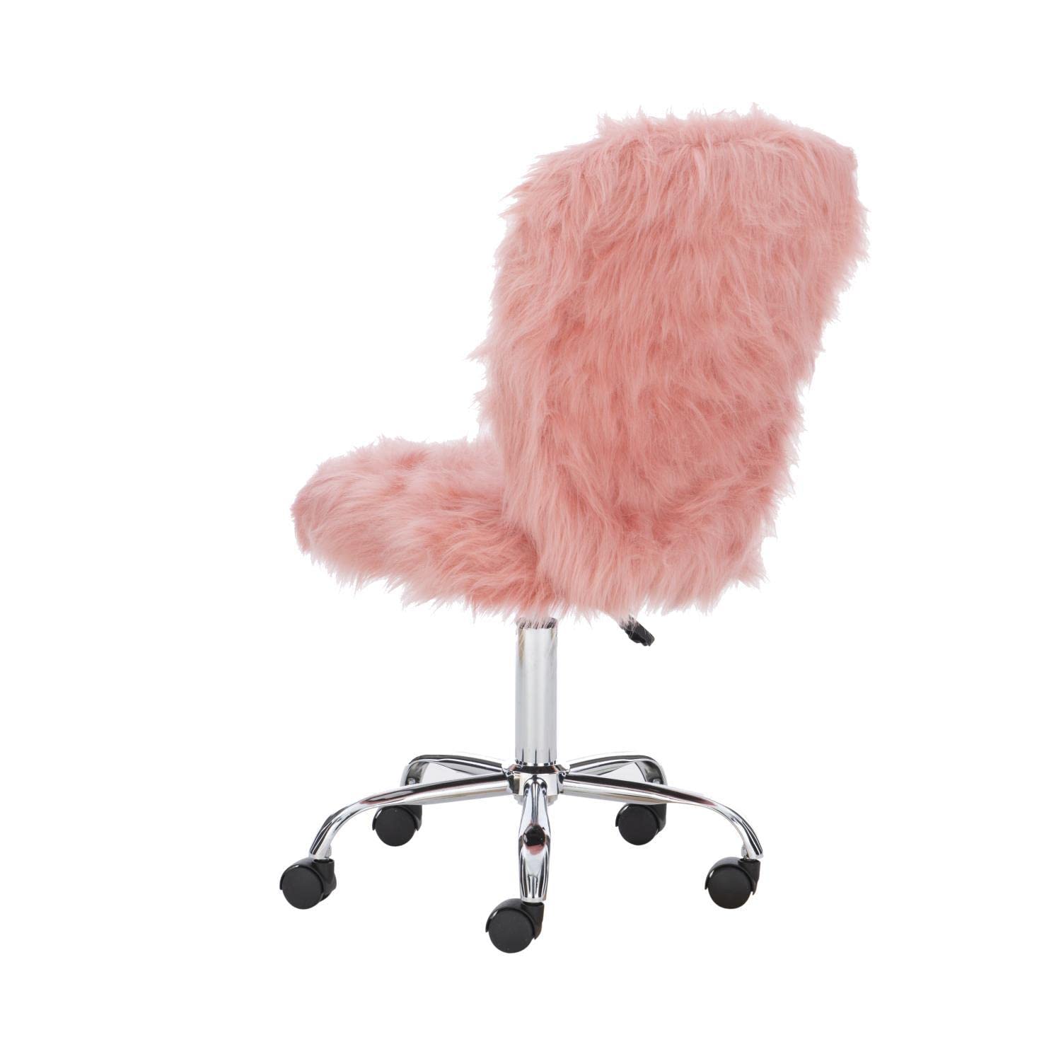 Linon Faux Flokati Armless Office Chair in Blush Pink - Modern Comfort for Home Office, Study & Workspace - Soft Velvet Accent Chair for Work & Relaxation