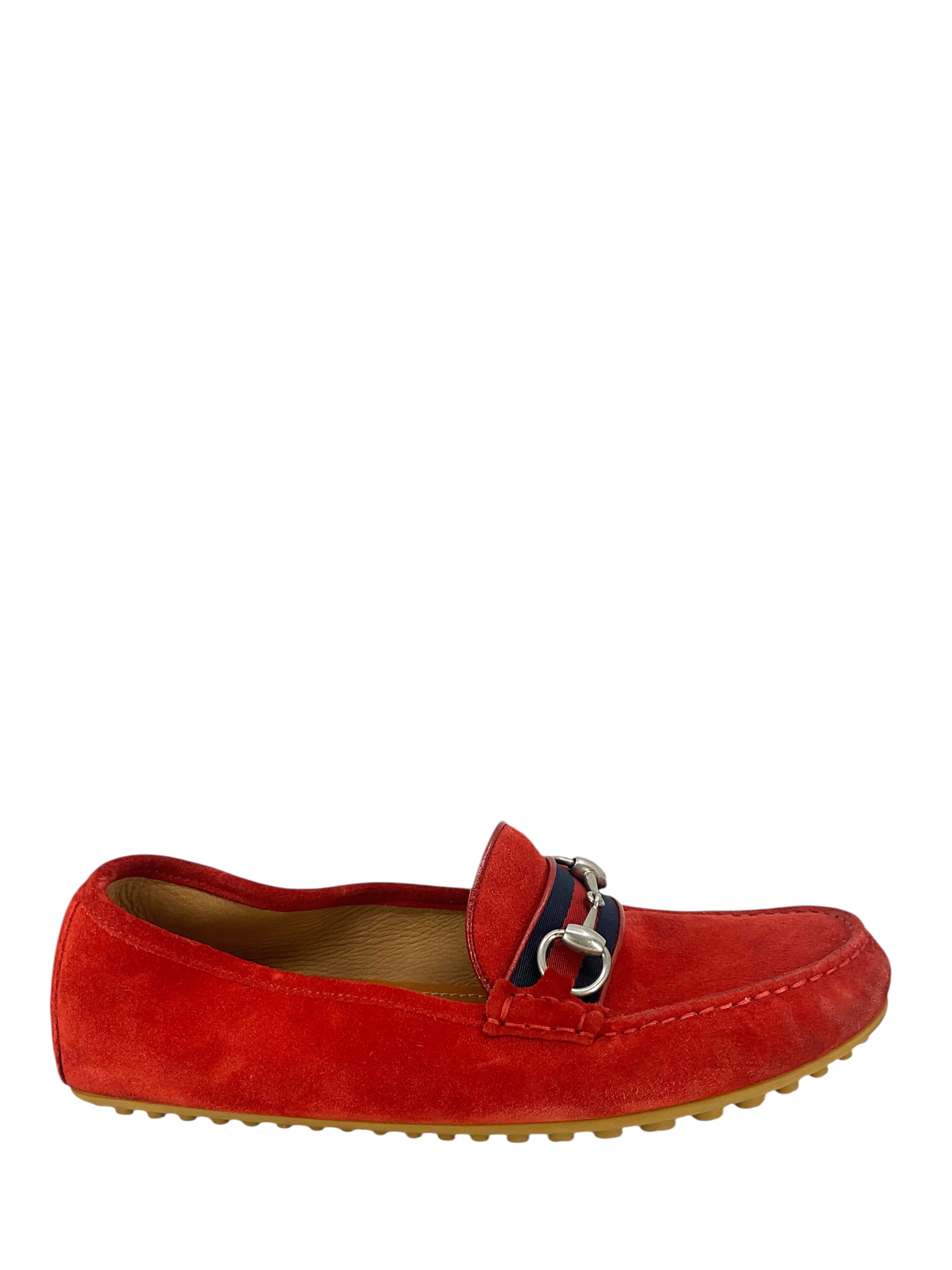 Gucci Men's Suede Web Horsebit Driver Loafers Size 6.5 - Classic Luxury Slip-On Shoes for Business Casual & Office Wear
