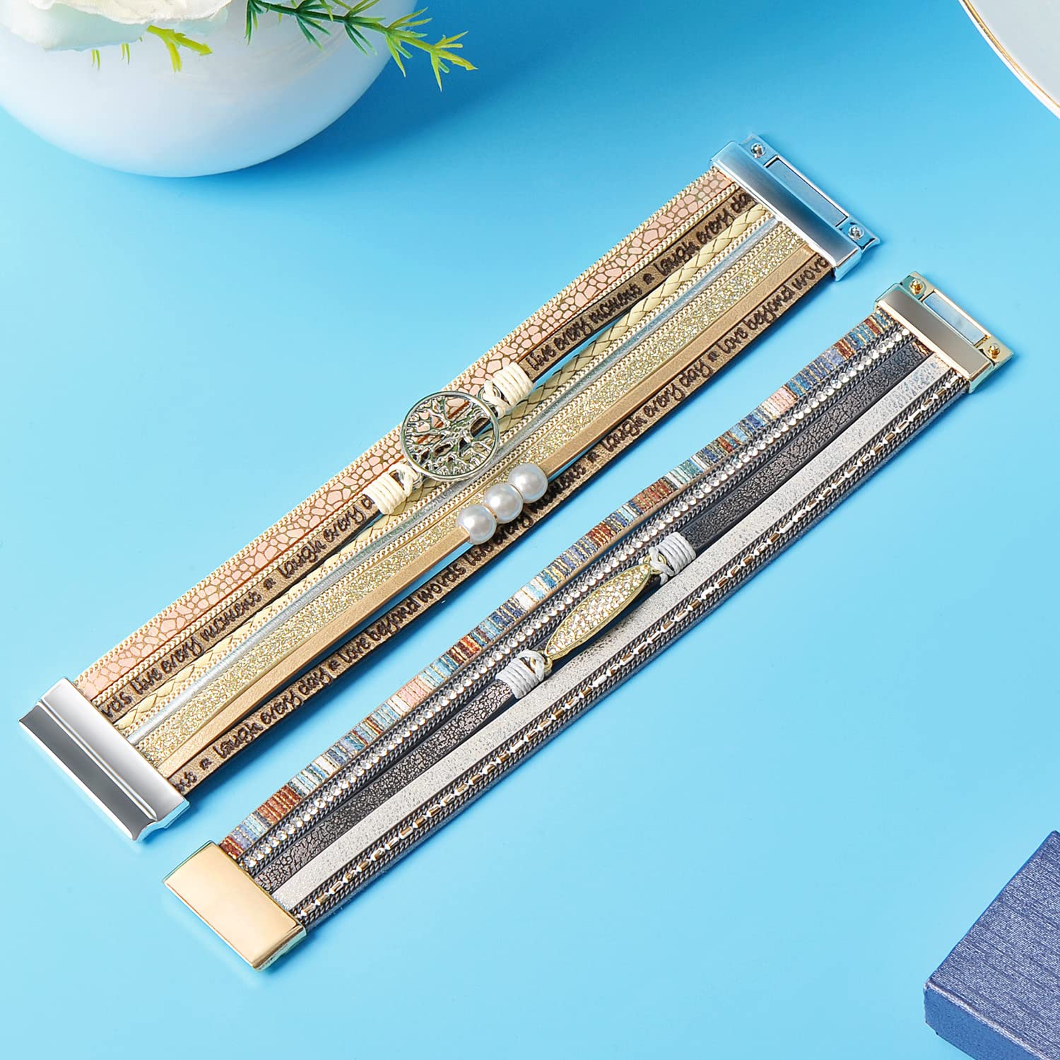 Boho Leather Wrap Bracelet with Crystal Beads - Trendy Layered Magnetic Clasp Jewelry for Women | Perfect for Festival, Yoga, and Everyday Boho Chic Style