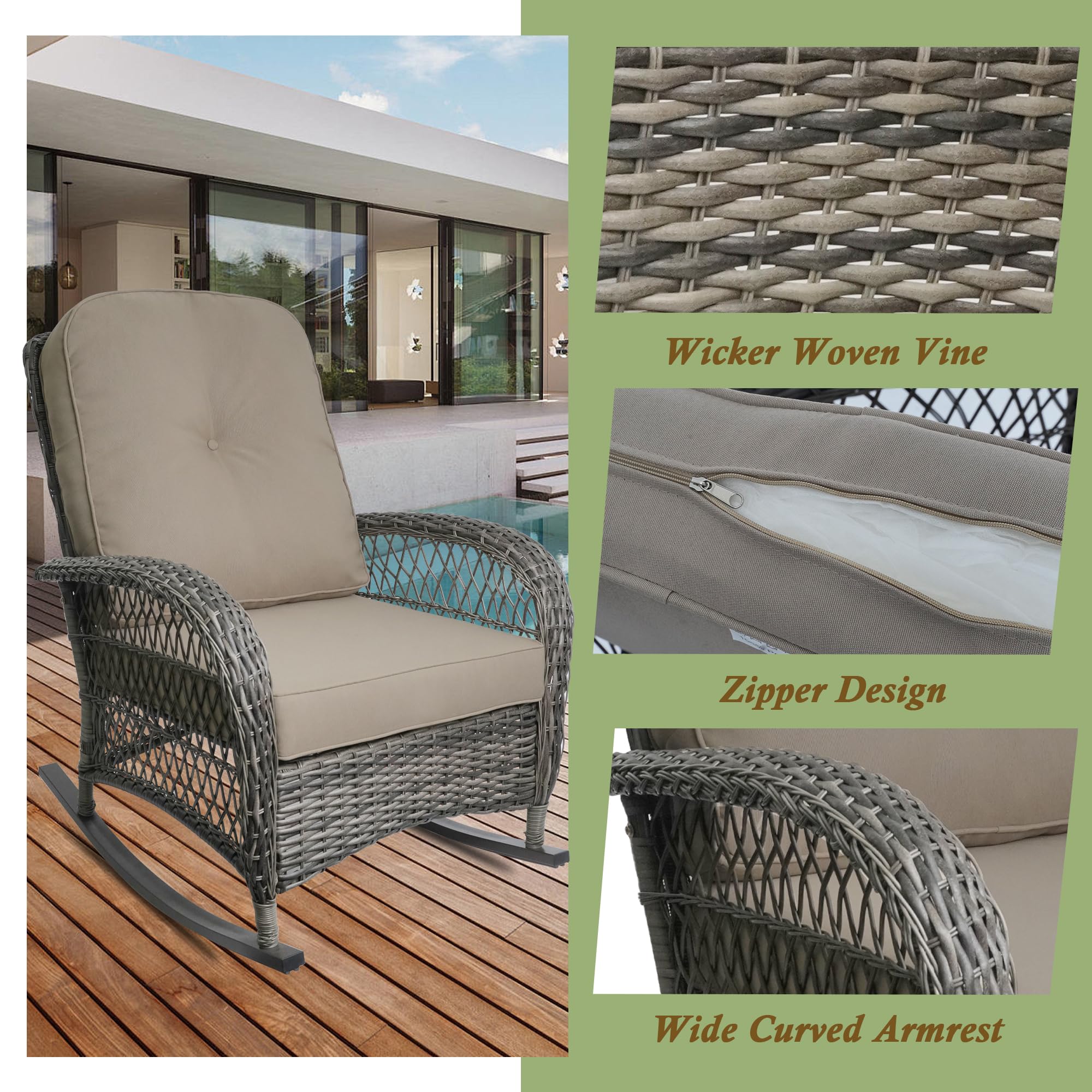 All-Weather Brown Resin Wicker Rocking Chair - Outdoor Garden, Backyard, Lawn & Porch Furniture - Perfect for Relaxing & Lounging in Sun or Shade