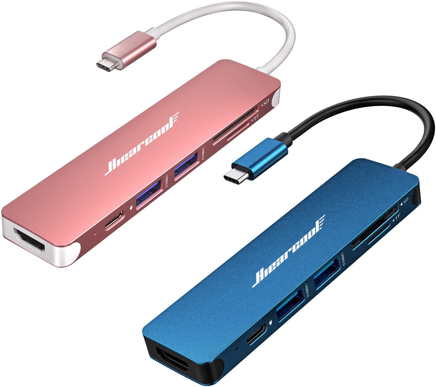 Hiearcool 7-in-1 USB C Hub with HDMI - Multi-Port Adapter for MacBook Pro, Laptops, Nintendo Switch & Type C Devices (Midnight Blue/Rose Gold) - Perfect for Work, Gaming & Home Office Connectivity