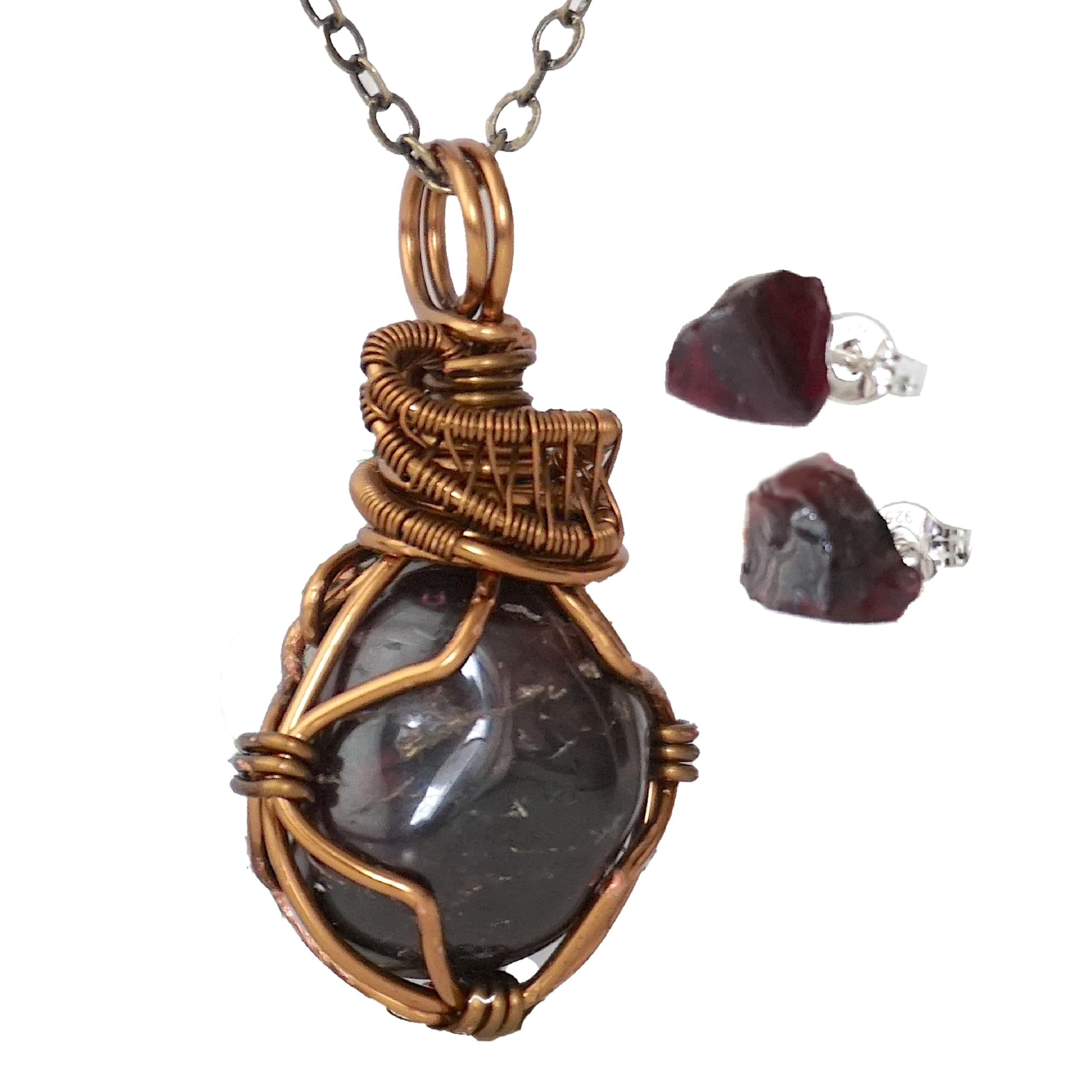Handmade Garnet Jewelry Set for Women - 24 Inch Antique Bronze Chain, January Birthstone Gift | Elegant Necklace for Birthdays, Anniversaries & Special Occasions