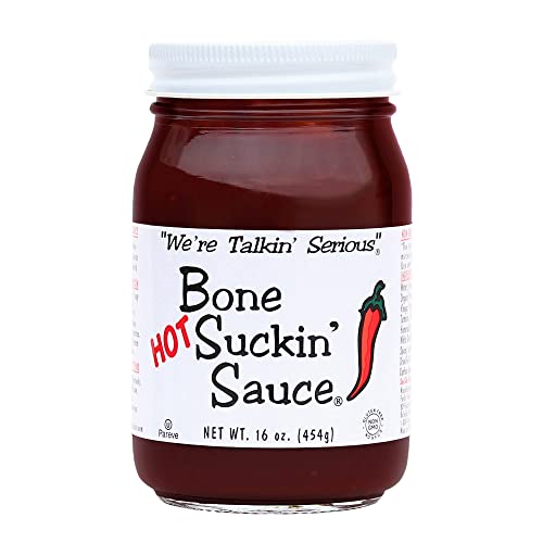 Bone Suckin' Hot Sauce - Spicy BBQ Sauce, 16oz Glass Jar - Perfect for Grilling, Wings & Ribs - 