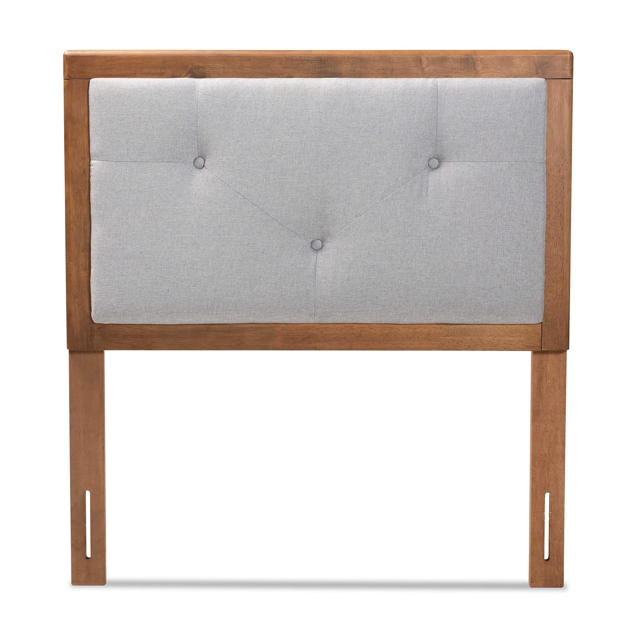 Baxton Studio Abner Modern Twin Size Headboard - Light Grey Fabric Upholstery with Walnut Brown Wood Finish | Perfect for Contemporary Bedroom Decor and Small Space Living