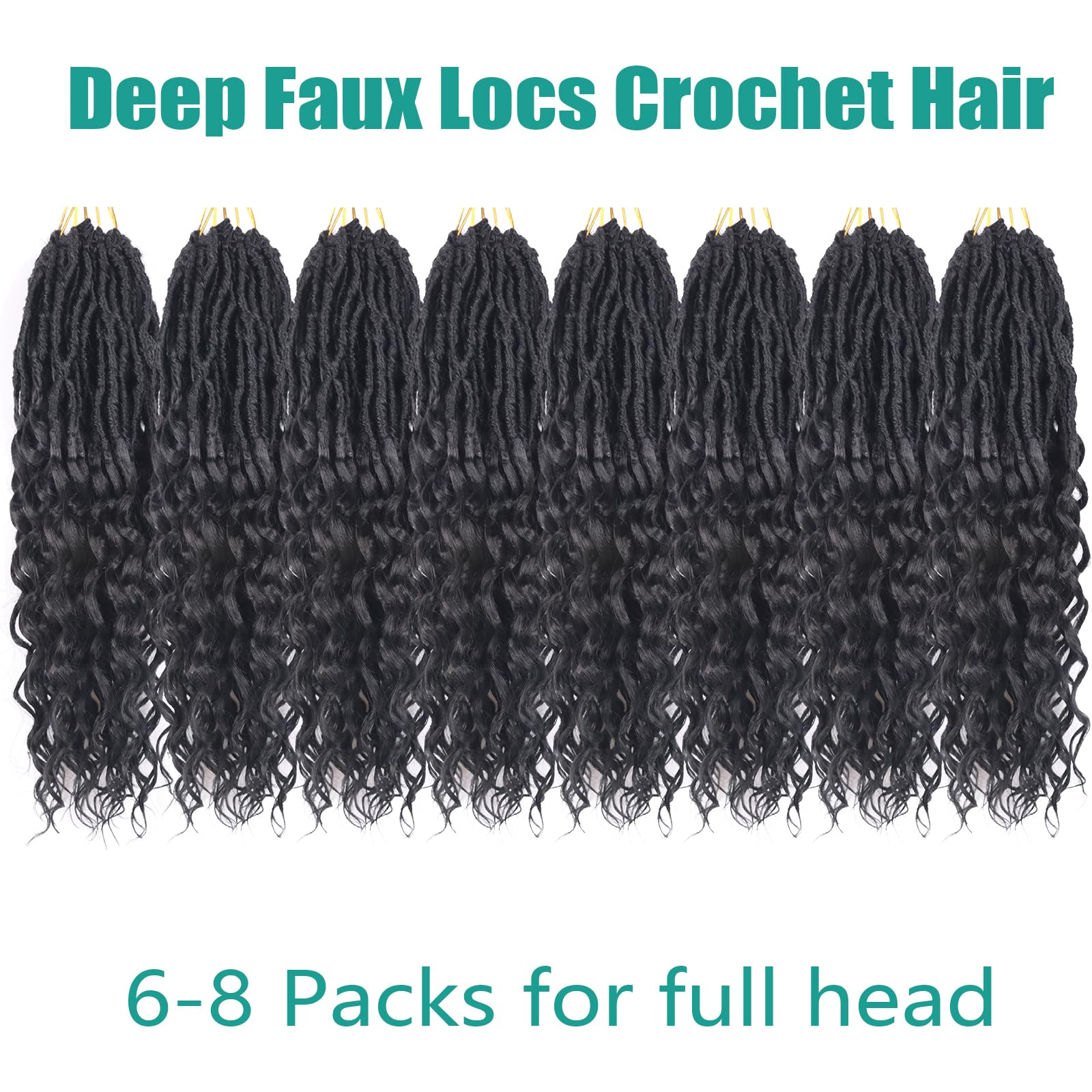 14 Inch Deep Faux Locs Crochet Hair - 8 Packs Goddess Locs Crochet Braids with Soft Curly Ends | Pre-Looped Wavy Crochet Hair for Black Women (1B) | Perfect for Protective Styling, Everyday Wear & Special Occasions