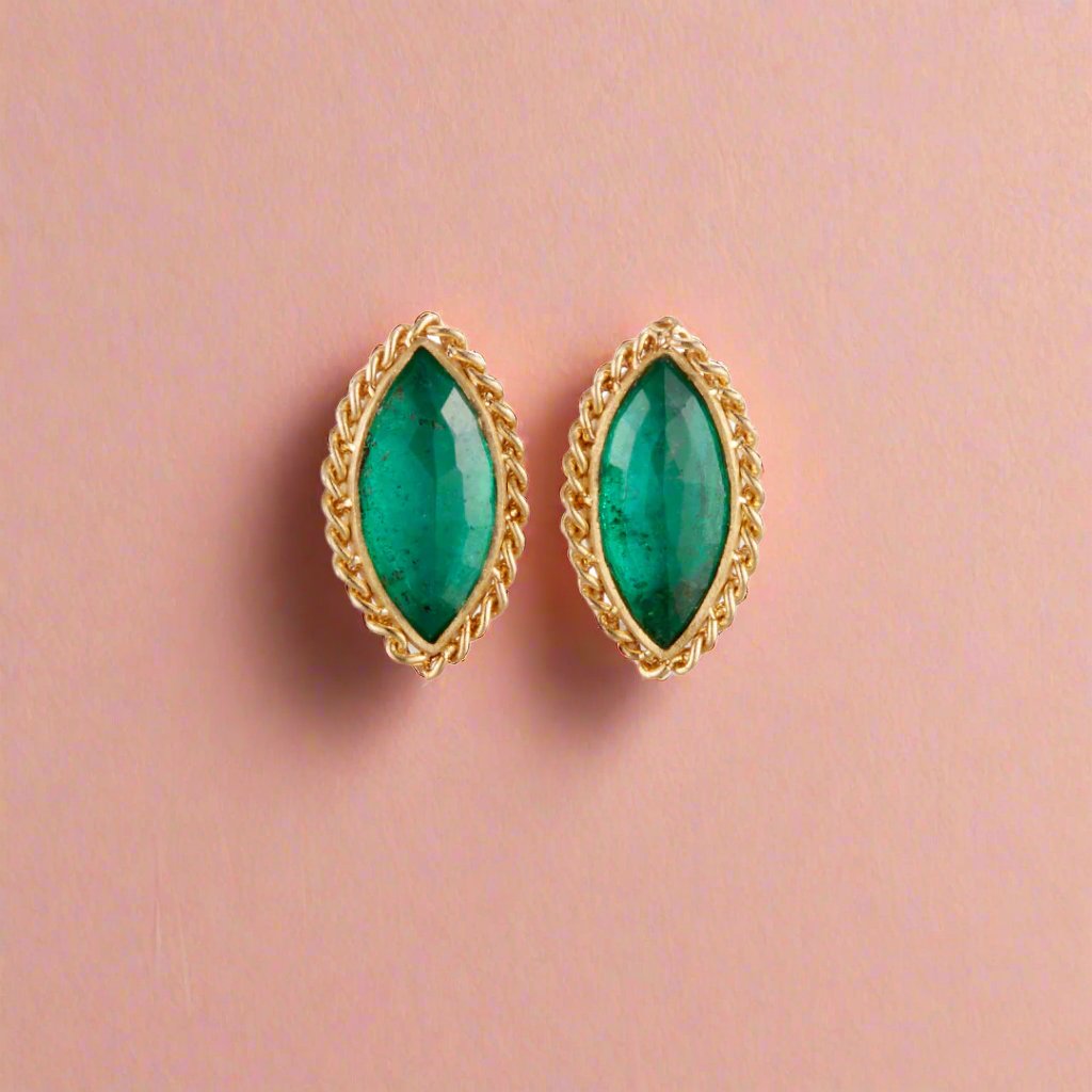 Emerald Marquis Stud Earrings – Elegant Green Gemstone Jewelry for Women | Perfect for Weddings, Parties & Everyday Wear