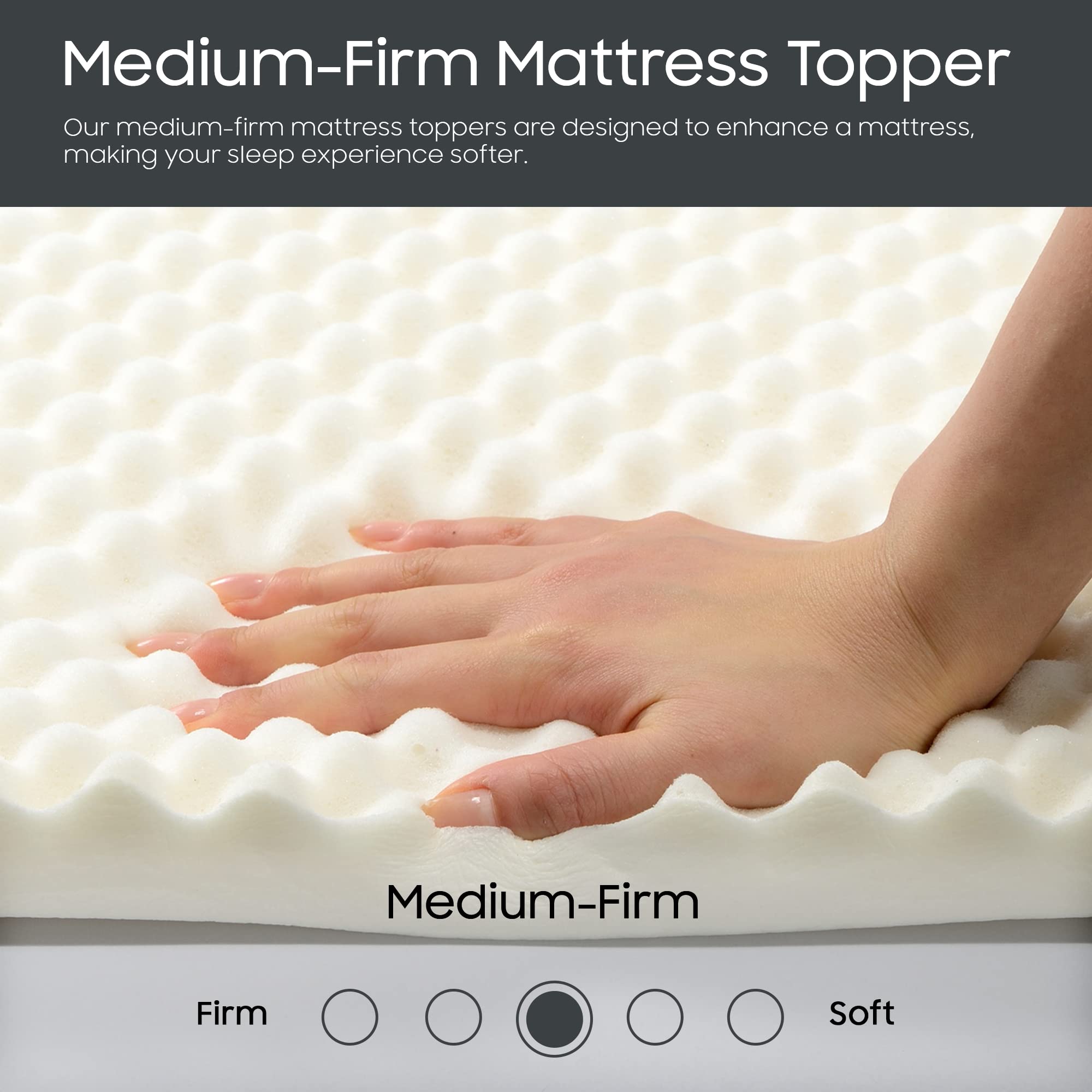 Premium 1-Inch Egg Shell Design Mattress Topper - King Size White Memory Foam for Pressure Relief & Better Sleep - Breathable Cooling Bed Topper for Back Pain Relief - Perfect for Hot Sleepers & Side Sleepers (20