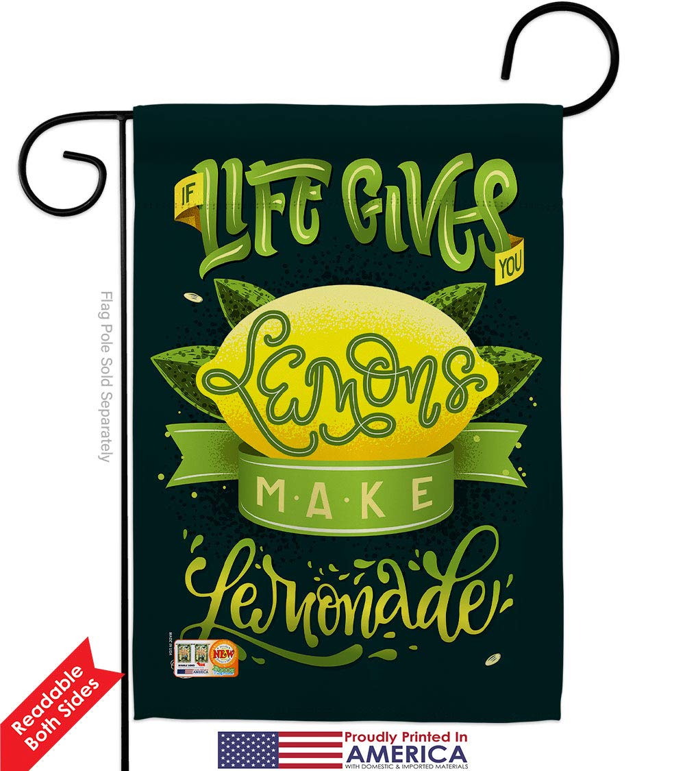 Fruits Life Gives Lemons Garden Flag Set - Double-Sided 13x18.5 Inch Tropical Summer Yard Banner with Stand (Pineapple, Strawberry, Apple, Watermelon) - Made in USA - Perfect for Patio, Front Porch, and Backyard Decor
