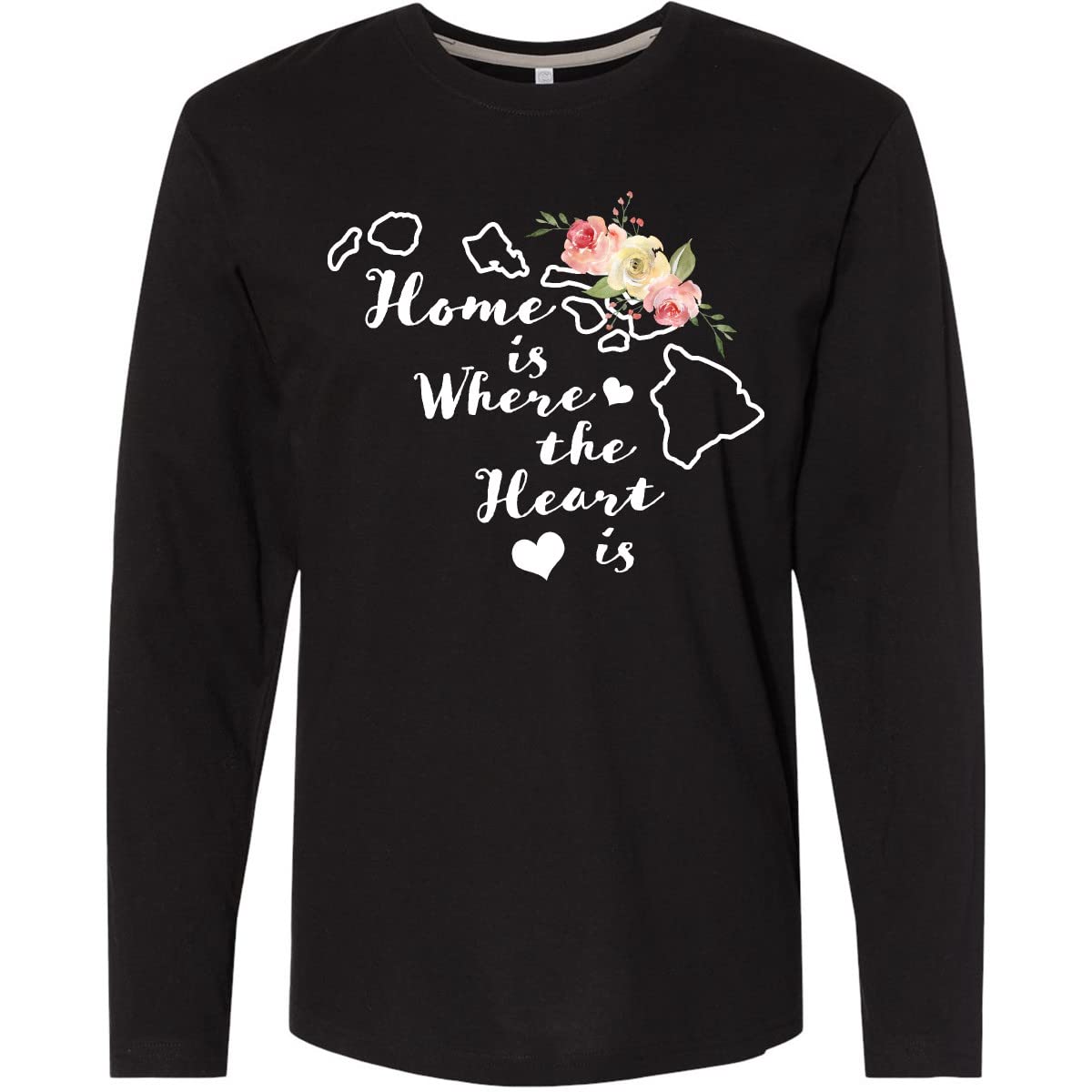 Inktastic Hawaii Home is Where The Heart is Watercolor Print Long Sleeve T-Shirt for Women - Casual Beachwear, Vacation Outfit, Gift for Surfers & Island Lovers
