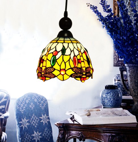 Vintage Stained Glass Dragonfly Chandelier - Tiffany Style Small Ceiling Light for Entryway, Foyer, Restaurant, Cafe & Bar Decor - Handcrafted Artisan Lighting for Home & Commercial Spaces