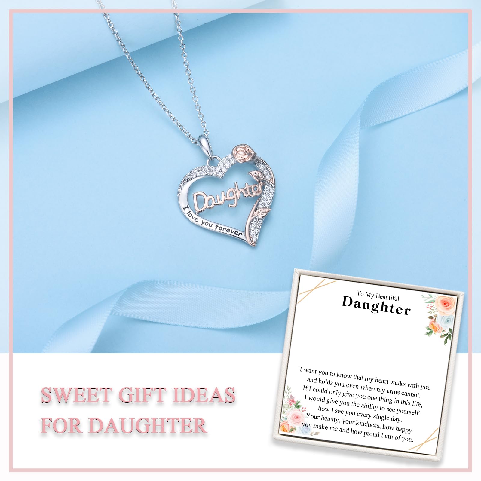 Nana Mom Daughter Necklace - Rose Heart Pendant Jewelry Gift for Grandma, Mother & Daughter | Birthday, Christmas, Wedding, Retirement Present for Women & Teen Girls | Perfect for Family Reunions, Mother's Day & Special Occasions