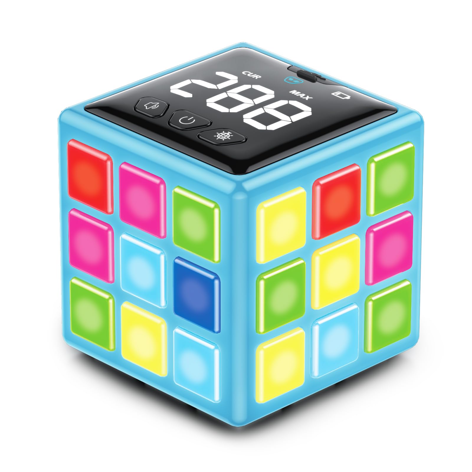 Rechargeable Game Cube - 15-in-1 Brain Memory & Speed Games for Kids Ages 6-12 | Fun Educational Toys for Boys & Girls | Christmas Birthday Gifts | Portable Handheld Electronic Game with Score Screen (Blue) - Perfect for Travel, Family Game Nights & Classroom Activities